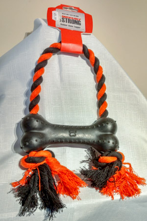 Rubber bone and rope dog toy